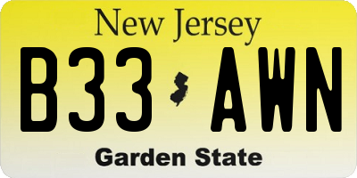 NJ license plate B33AWN