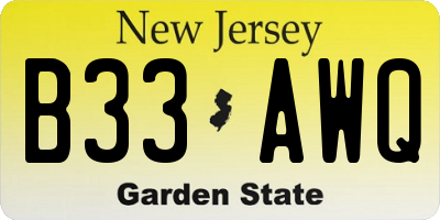 NJ license plate B33AWQ
