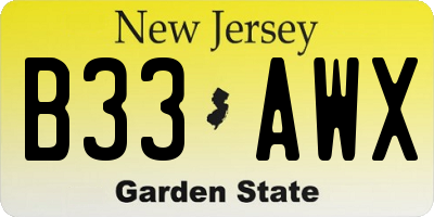 NJ license plate B33AWX