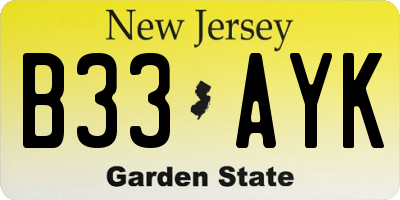 NJ license plate B33AYK