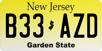 NJ license plate B33AZD