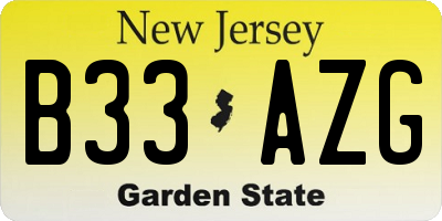 NJ license plate B33AZG