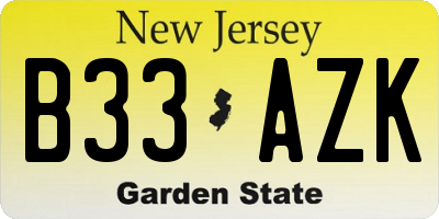 NJ license plate B33AZK