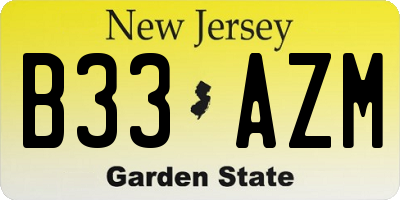 NJ license plate B33AZM