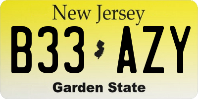 NJ license plate B33AZY