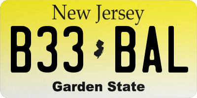 NJ license plate B33BAL