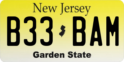 NJ license plate B33BAM