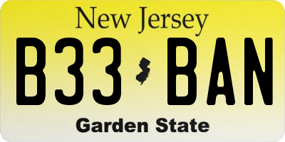 NJ license plate B33BAN