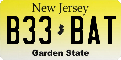 NJ license plate B33BAT