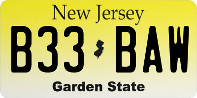 NJ license plate B33BAW