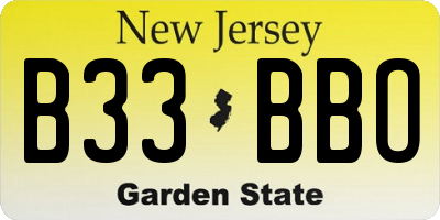 NJ license plate B33BBO