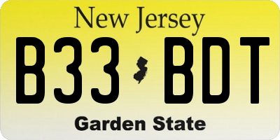 NJ license plate B33BDT