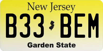 NJ license plate B33BEM