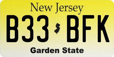 NJ license plate B33BFK