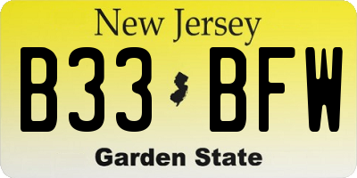 NJ license plate B33BFW