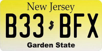 NJ license plate B33BFX