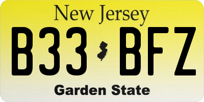NJ license plate B33BFZ