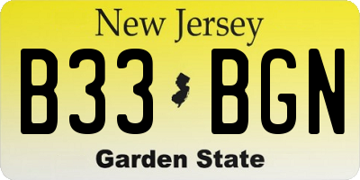 NJ license plate B33BGN