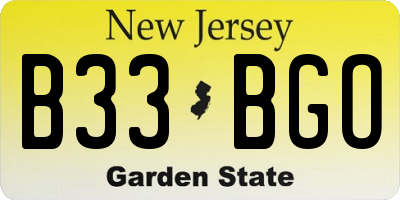 NJ license plate B33BGO