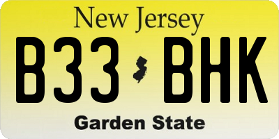 NJ license plate B33BHK
