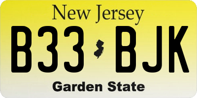 NJ license plate B33BJK