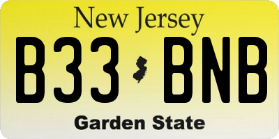 NJ license plate B33BNB