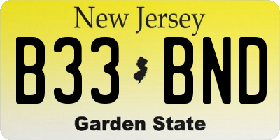 NJ license plate B33BND