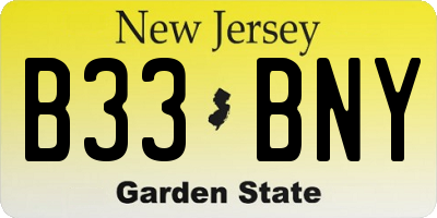 NJ license plate B33BNY