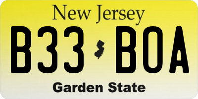 NJ license plate B33BOA