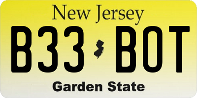 NJ license plate B33BOT