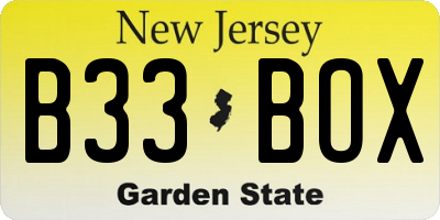 NJ license plate B33BOX