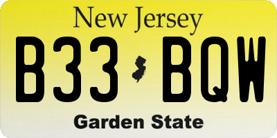 NJ license plate B33BQW
