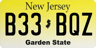 NJ license plate B33BQZ