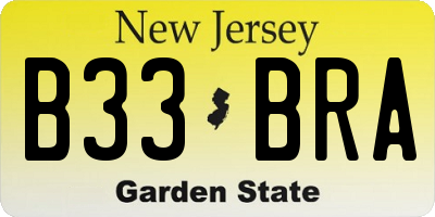 NJ license plate B33BRA