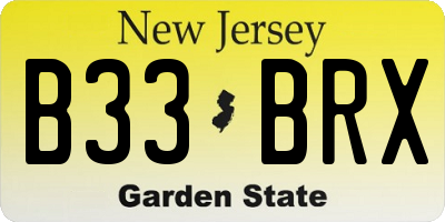 NJ license plate B33BRX
