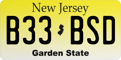 NJ license plate B33BSD