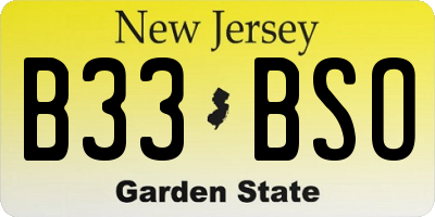 NJ license plate B33BSO