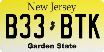 NJ license plate B33BTK