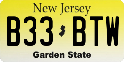 NJ license plate B33BTW