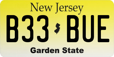 NJ license plate B33BUE