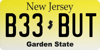 NJ license plate B33BUT