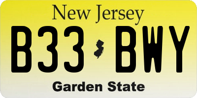 NJ license plate B33BWY