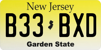 NJ license plate B33BXD