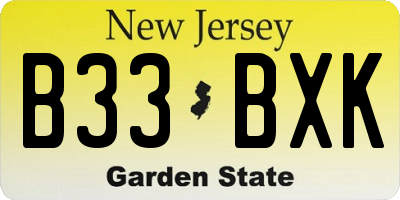 NJ license plate B33BXK