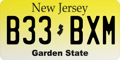 NJ license plate B33BXM