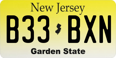 NJ license plate B33BXN