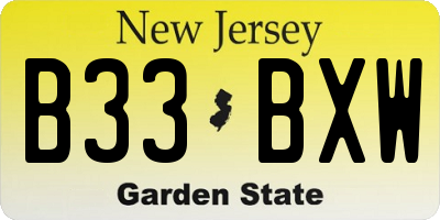 NJ license plate B33BXW