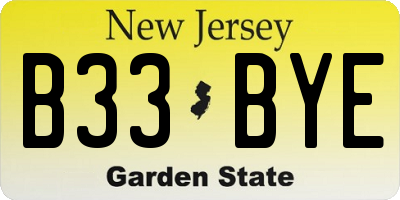 NJ license plate B33BYE