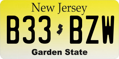 NJ license plate B33BZW