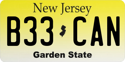 NJ license plate B33CAN